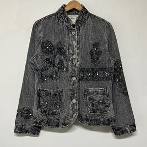 Vintage Flashback Gray Embroidered Sequin Jacket Boho Gypsy